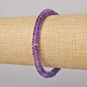 Náramek z ametystu, hladké rondelové korálky, průměr 6×2 mm, délka 18 cm (+/-) elastický