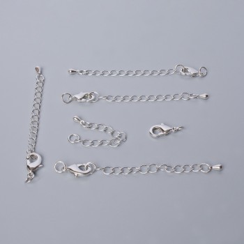 Karabinkové zapínání, průměr 12×6 mm, s prodlužovacím řetízkem, délka 5,5 cm, stříbrná barva kovu, 1 ks