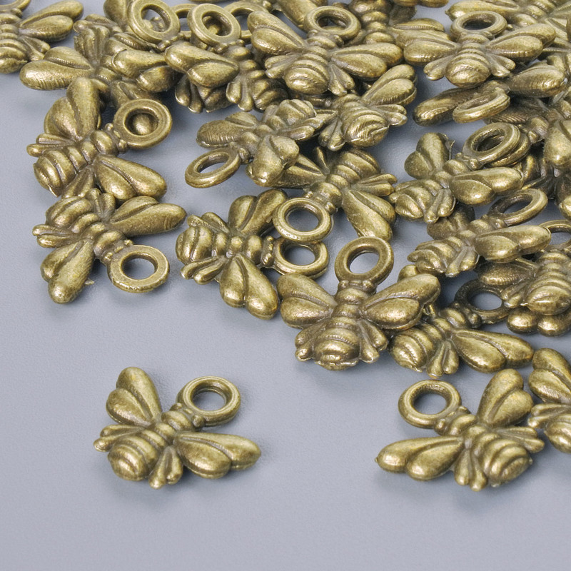Přívěšek «Včelička», průměr 10×11 mm, průměr otvoru 1,9 mm, balení 33 ks ± bronzová barva kovu