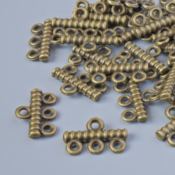 Фурнітура конектор на 3 нитки, діаметр 14х9мм, діаметр отвору 1, 8мм, фас. 30шт+- бронзовий колір металу