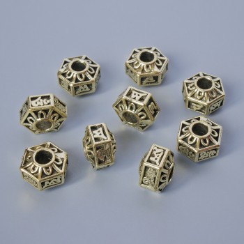 Korálky-vložky, průměr 7×10 mm, díra 3,5 mm, balení 9 ks, ± 20 g, světlo-zlatý odstín kovu