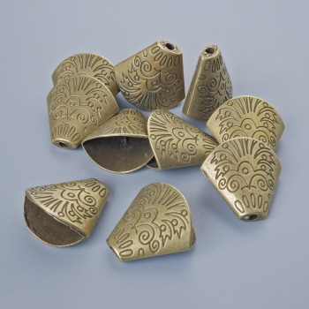 Koncovky pro bižuterii, rozměry 18×19 mm a 5×10 mm, otvor 2–3 mm, balení 10 ks, bronzová barva kovu
