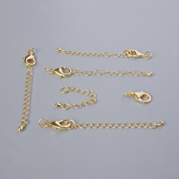 Zlatisté karabinkové zapínání s prodlužovacím řetízkem, rozměr 15×8 mm, délka 5,5 cm, 1 ks