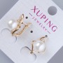 Náušnice Xuping s bílými krystalky a korálkem, průměr 18×12 mm, pozlacené 18K