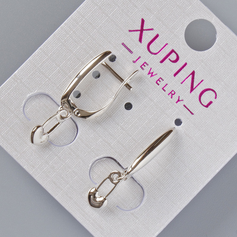 Náušnice „Srdce“ Xuping, průměr 18×3 mm, 10×5 mm, délka cca 26 mm, rhodiované