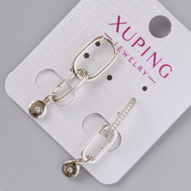 Náušnice Xuping s bílými štrasovými kamínky, rozměr 15×2 mm, délka cca 35 mm, rhodiované