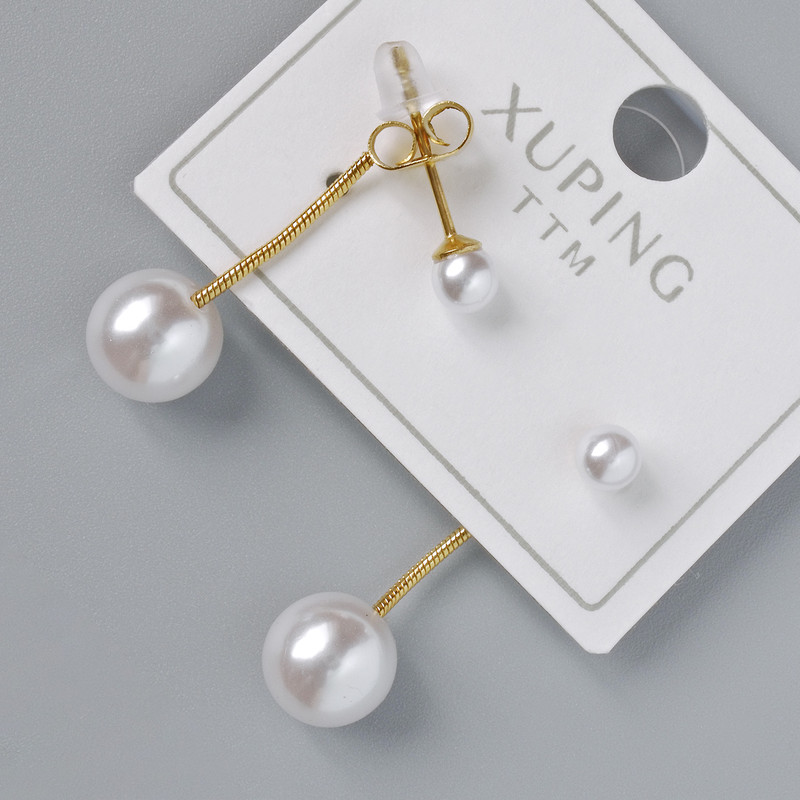 Náušnice pecky Xuping s bílou korálkou, průměr 8 mm, délka cca 25 mm, citronové zlacení