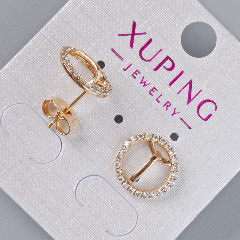 Náušnice pecky Xuping se bílými štrasami, průměr 12 mm ± pozlacení 18K