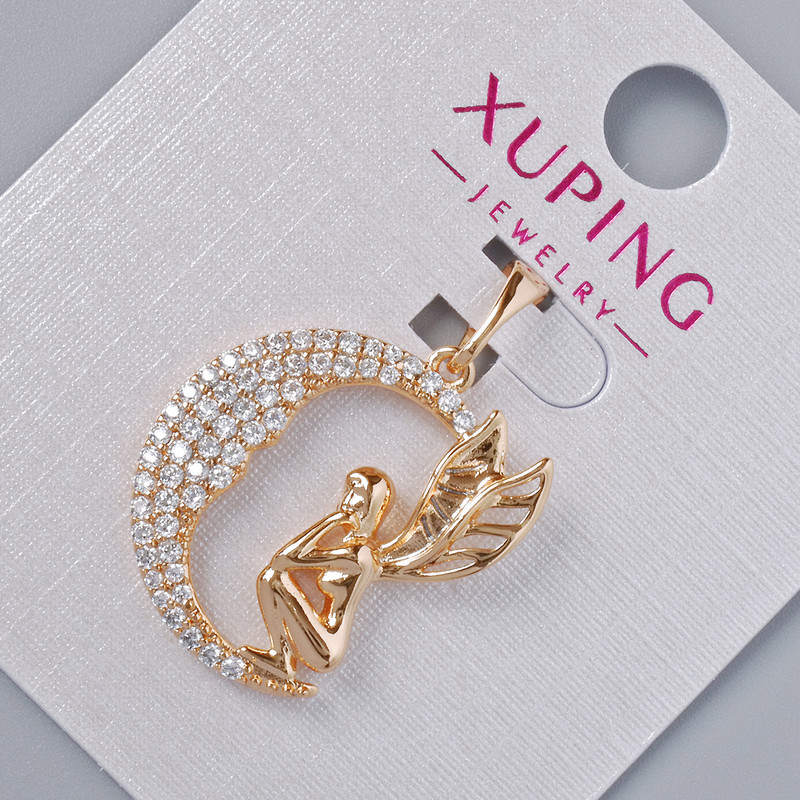 Přívěšek „Víla“ Xuping se bílými kamínky, průměr 21,5×18,5 mm, délka 27 mm ±, pozlacení 18K