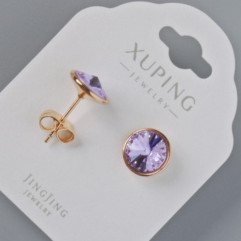 Peckové náušnice Xuping se Swarovski krystaly, fialová, průměr 10 mm, 18K pozlacení