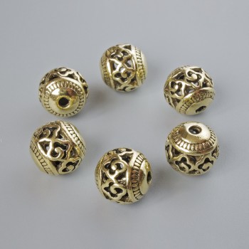 Příslušenství – korálka-vložka, průměr 10,5×11 mm, dírka 2 mm, balení 6 ks, světle zlatý odstín kovu