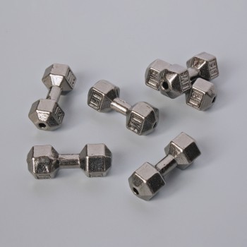 Фурнітура намистина Гантеля, діаметр 8х19, 5мм+-, фас. 6шт. +- темно-сріблясти колір металу