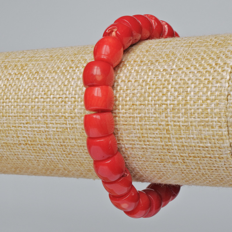 Náramek z přírodního korálu – rondelové korálky (assortment barev, střední velikost), průměr 10×8 mm, délka 18 cm (+/-) (elastický)