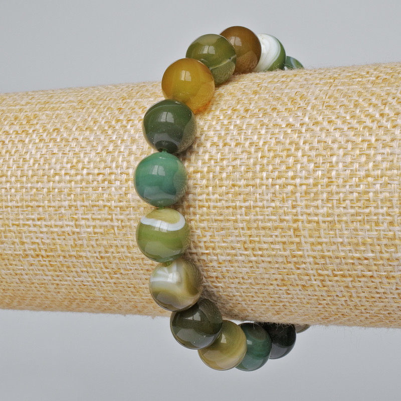 Náramek z zeleného achátu, hladké korálky, přírodní kámen, průměr 10 mm, délka 18 cm, elastický