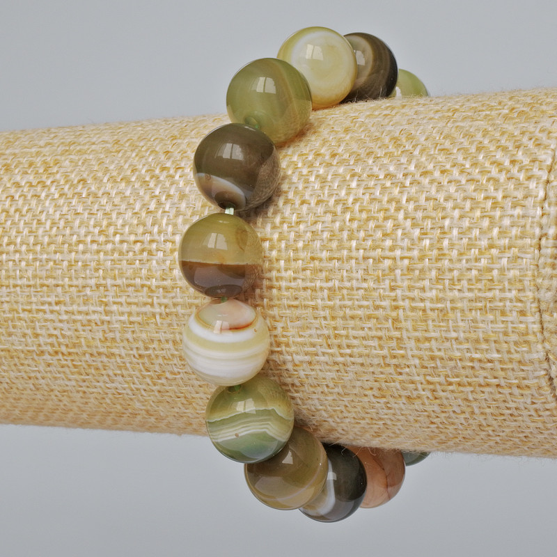 Náramek ze zeleného achátu, přírodní kámen, hladké korálky, průměr 12 mm ±, délka 18 cm ± (elastický)