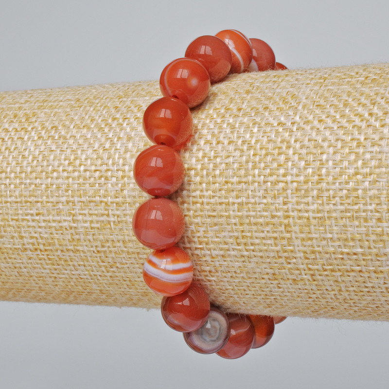 Náramek z Achátu, přírodní kámen, hladké korálky o průměru 10 mm ±, délka 18 cm ± (elastický)