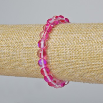 Náramek z opálového skla – hladká kulička, malinový průsvitný chameleon, průměr 8 mm, délka 18 cm (elastický)