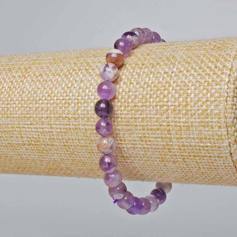 Náramek z ametystu, přírodní kámen, hladké kuličky, průměr 6,5 mm, délka 18 cm (elastický)