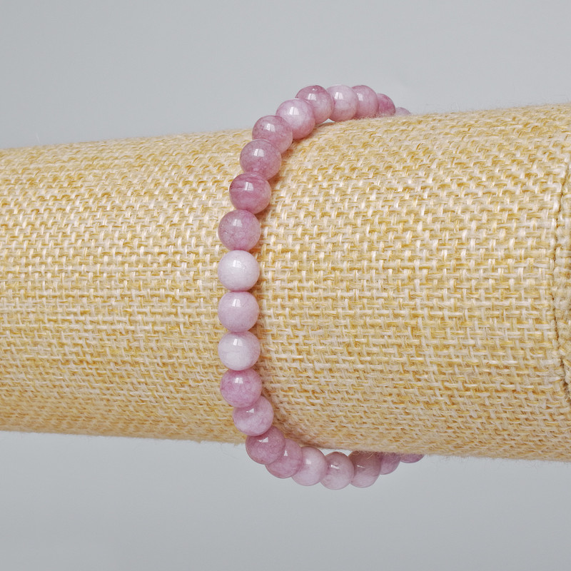Náramek z kunzitu (umělý) hladká kulička, průměr 6 mm, délka 18 cm (elastický)