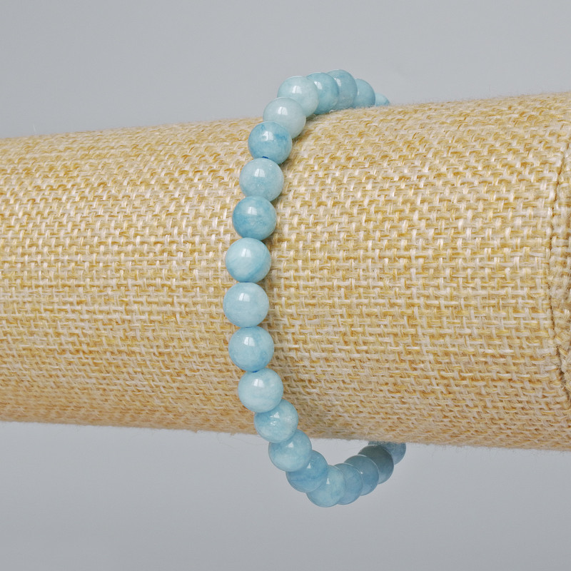 Náramek z přírodního akvamarínu, hladká korálka, průměr 6,5 mm, délka 18 cm, elastický