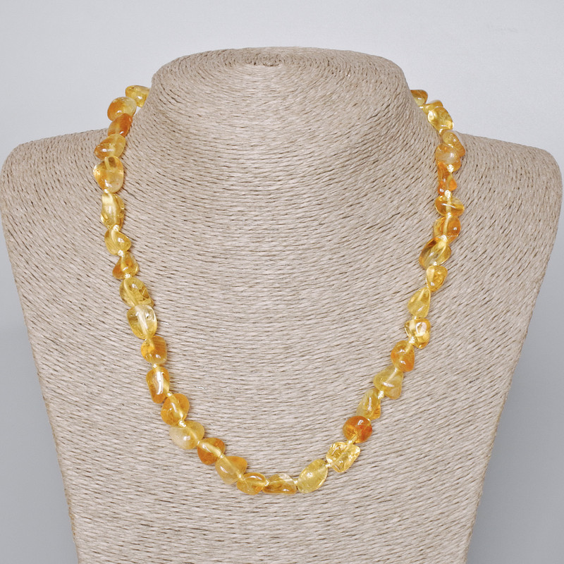 Náhrdelník z citrínu z přírodního kamene, brusované korálky, průměr 10×12 mm ±, délka 46–49 cm ±