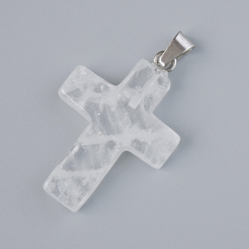 Přívěšek „Kříž“ z horského křišťálu, přírodní kámen, průměr 25×18 mm ±, délka 34 mm+