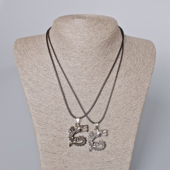 Парні кулони "Дракон" чорна емаль та сріблястий метал 33х26мм+ -, довжина 45-50см+