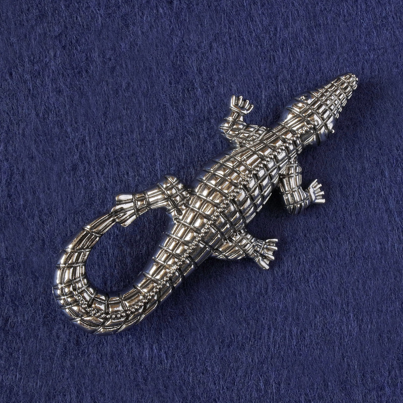 Brož-přívěšek Krokodýl stříbrný kov 73×33 mm+