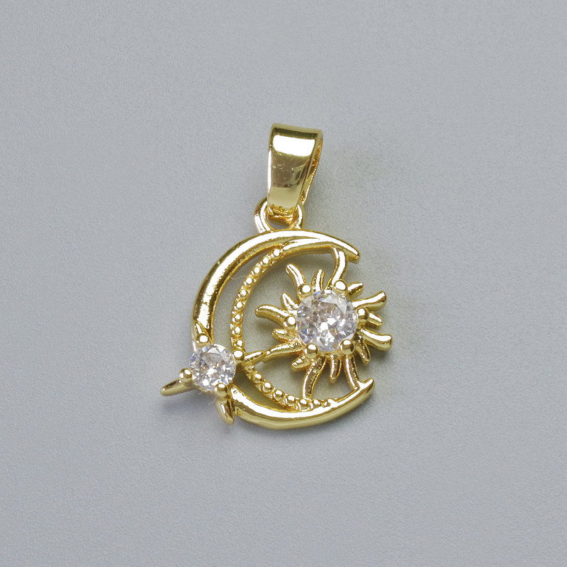 Přívěšek «Měsíc» s bílými krystaly, zlatistý kov, průměr 16×16 mm, délka cca 21 mm