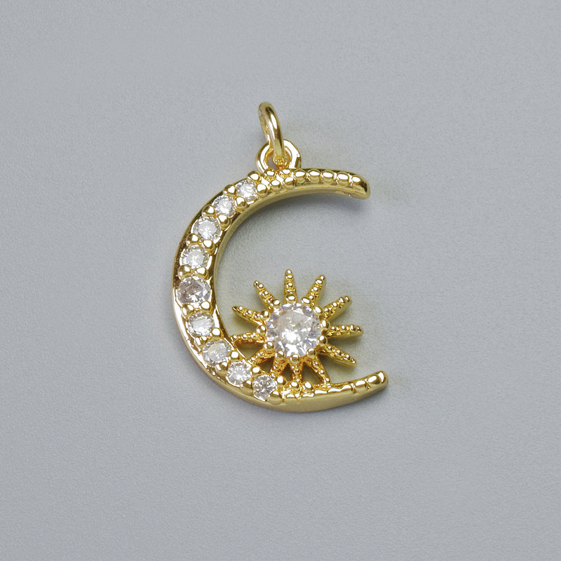 Přívěsek „Měsíc“ se bílými krystaly, zlatistý kov, průměr 20 mm, 5×15 mm+