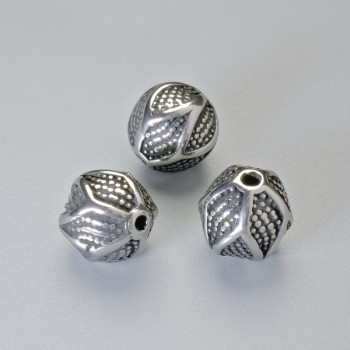 Stříbrná vložná korálka, průměr 9,5×9 mm, dírka 1,7 mm, stříbrná barva kovu, 1 ks