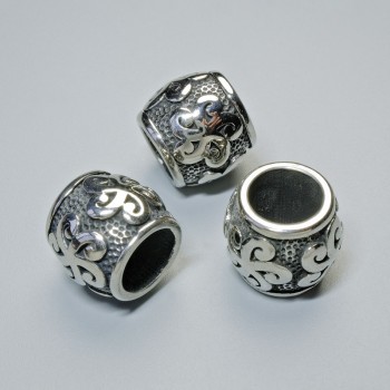 Korálka-vložka, průměr 12×14 mm, průchod 8 mm, stříbrná barva kovu, 1 ks