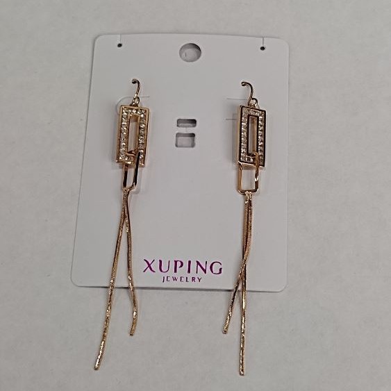 Náušnice Xuping pozlacené 18K s bílými krystaly, průměr 18×9 mm, délka cca 8 cm