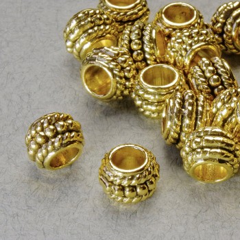 Korálka-vložka, průměr 8,5×6 mm, otvor 4,5 mm, zlatá barva kovu, balení 20 g, 26 ks