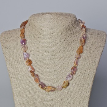 Náhrdelník z ametystu a jahodového křemene, přírodní neopracovaný kámen – galetová korálka, průměr 9×13 mm ±, délka 45–49 cm ±