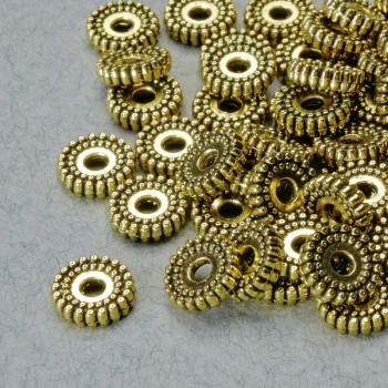 Kovová korálková vložka, rozměr 2×7 mm ±, otvor 1,8 mm, zlatistý odstín kovu, balení 36 ks