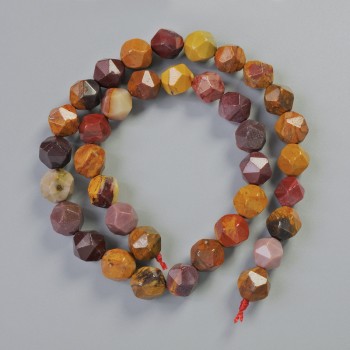 Korálky z jaspisu Mookaite, přírodní kámen, multifacetované, průměr 9×10 mm, délka 37 cm na niti