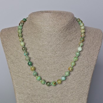 Náhrdelník z chryzokoly, přírodní kámen, hladké kuličky, průměr 8,5 mm, délka 45–49 cm