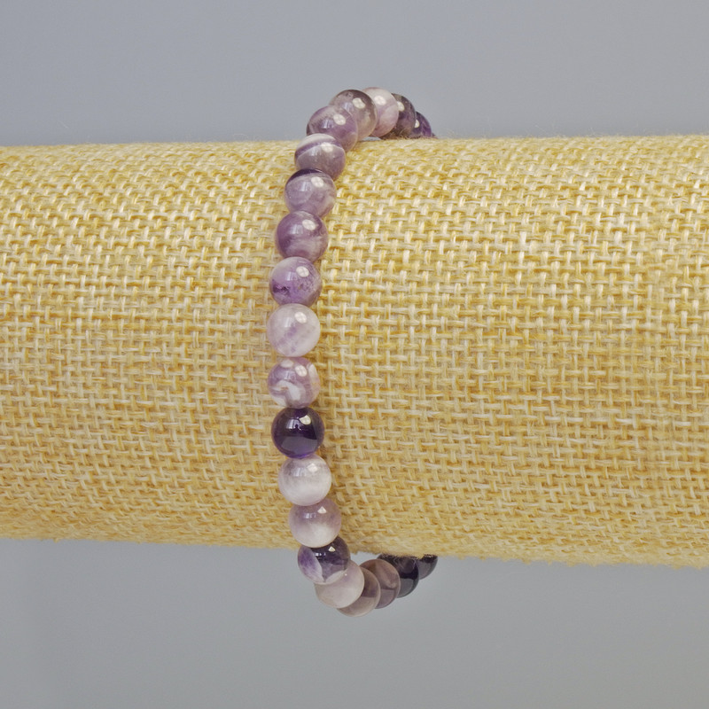 Náramek z ametystu, přírodní kámen, hladké korálky, průměr 6,5 mm ± (elastický), délka 18 cm+