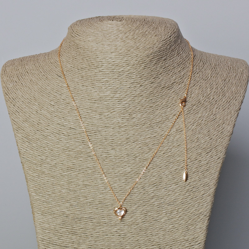 Řetízek Xuping s pozlacením 18K, tloušťka 1 mm, s přívěskem 'Srdce' s bílým krystalem, průměr 10,5×10 mm ±, délka 46–51 cm
