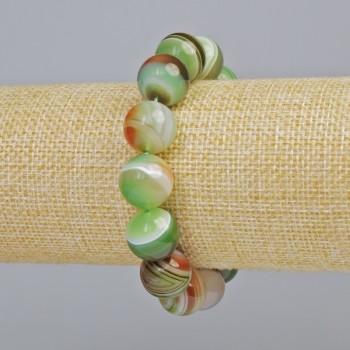 Náramek z brazilského achátu, hladké kuličky, průměr 14 mm, délka 18 cm+