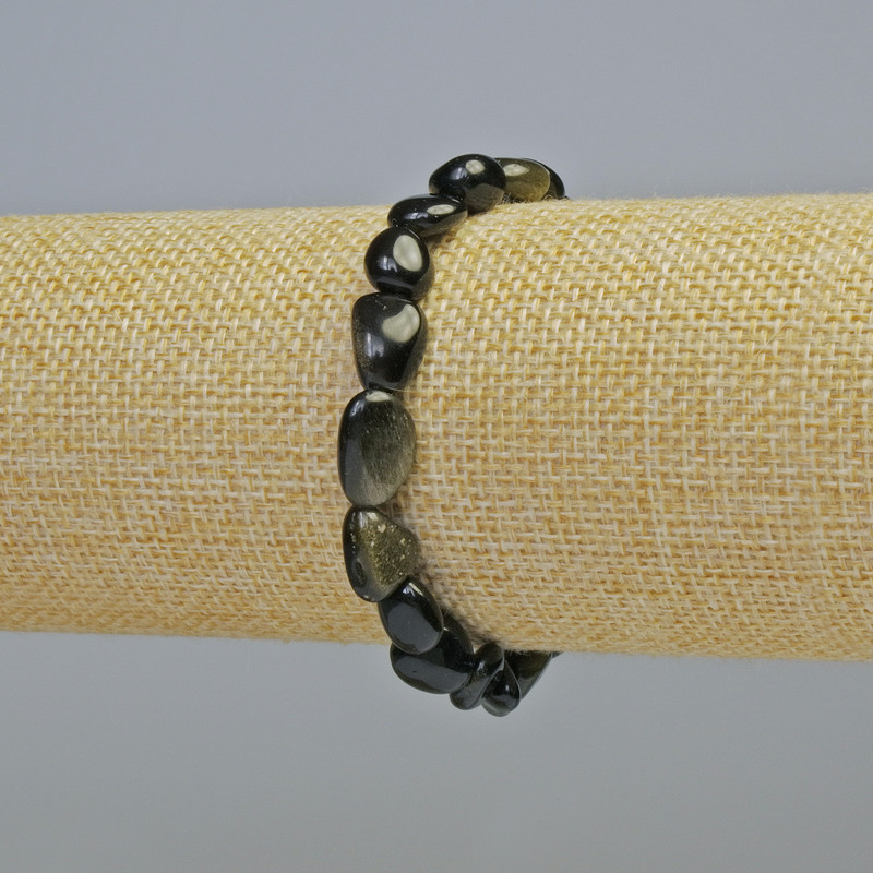 Náramek ze slunečního obsidiánu, fasetované korálky, průměr 8×10 mm, na elastické bázi, délka 18 cm+