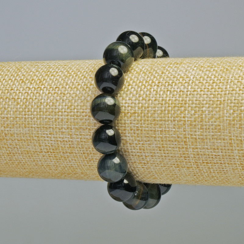 Náramek ze sokolího oka, přírodní kámen, hladké kuličky, průměr 12 mm ± (elastická šňůrka), délka 18 cm+