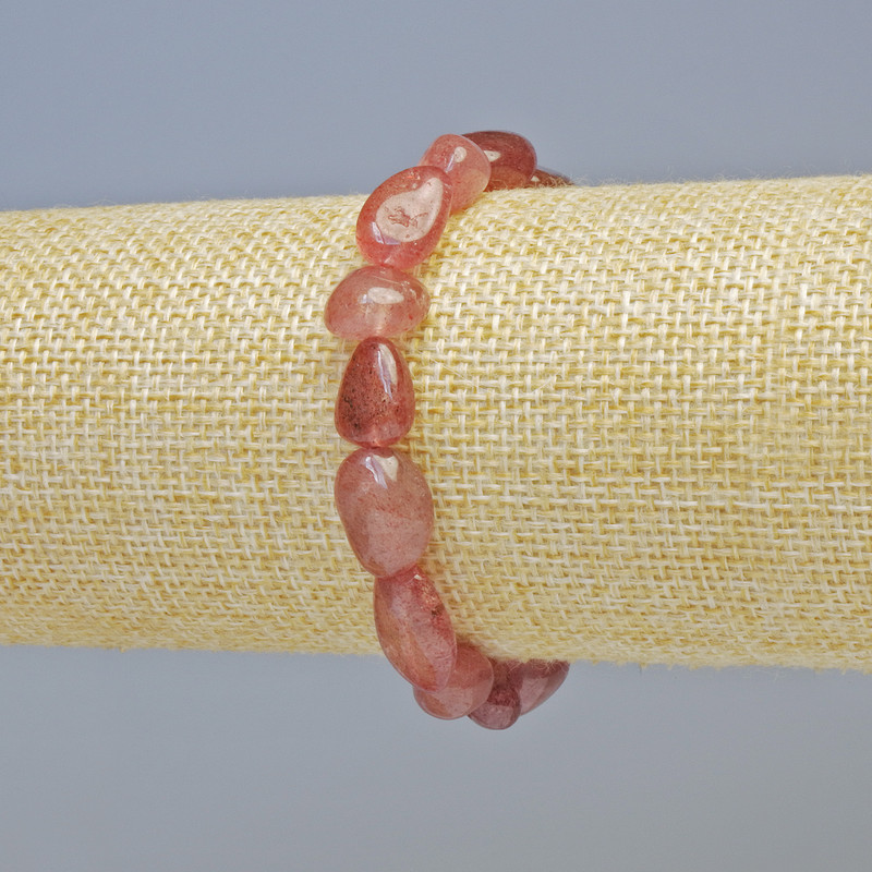 Náramek jahodový křemen, přírodní kámen, fasetované korálky, průměr 9×12 mm ± (elastický), délka 18 cm+