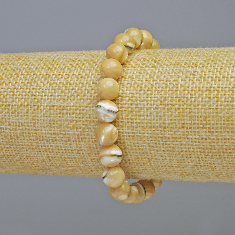 Náramek z přírodní perleti, hladké korálky, průměr 8,5 mm, elastický, délka 18 cm