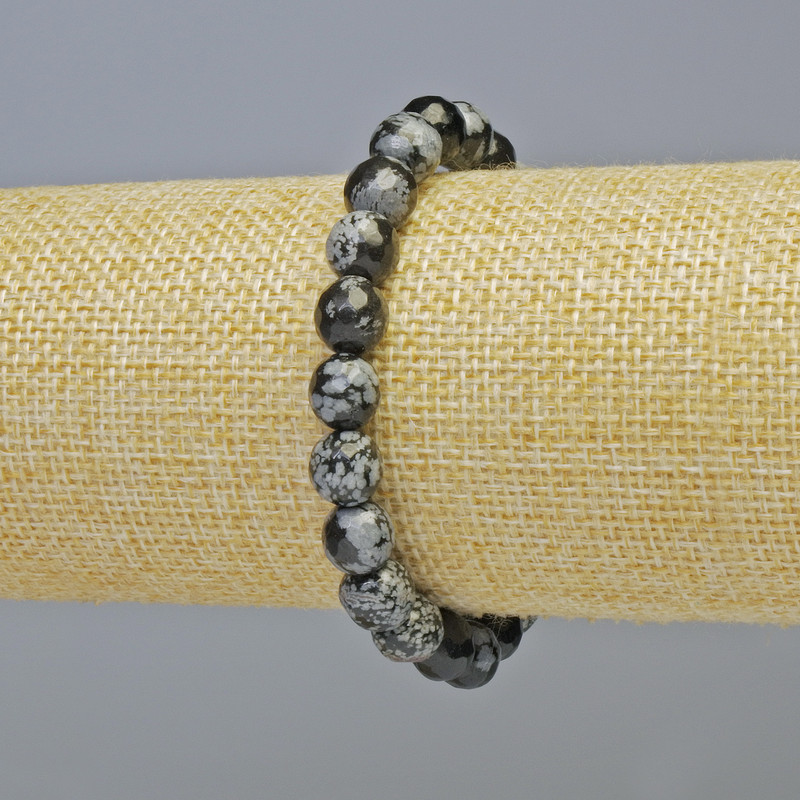 Náramek ze sněžného obsidiánu „Slzy Apačů“ z přírodního kamene, brusovaná korálka, průměr 8 mm ± (gumičkový), délka 18 cm+