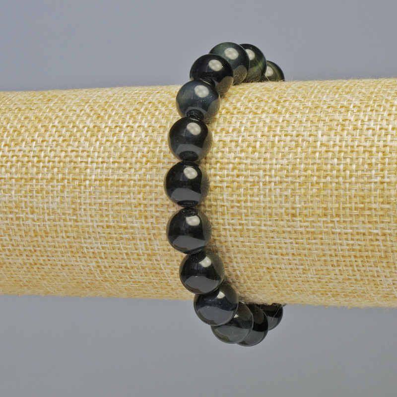 Náramek ze sokolího oka, přírodní kámen, hladká korálka 10 mm, délka cca 18 cm, elastická šňůra
