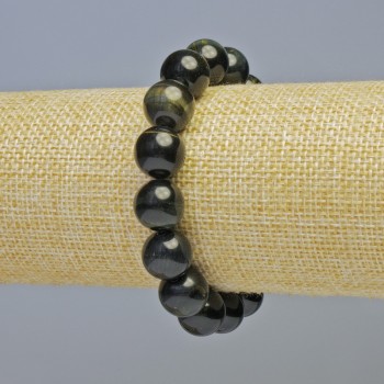 Náramek ze sokolího oka, přírodní kámen, hladká kulička, průměr 12 mm ± (elastický), délka 18 cm+