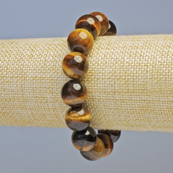 Náramek z tygřího oka, přírodní kámen, hladká korálka, průměr 14 mm ± (elastická šňůrka), délka 18 cm+