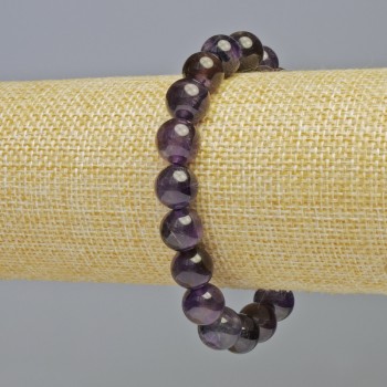 Náramek z ametistu, přírodní kámen, hladká kulička, průměr 10 mm ± (elastická šňůrka), délka 18 cm+